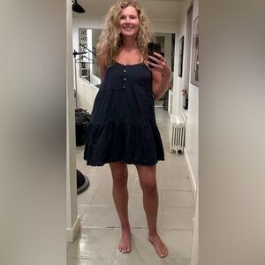 Ee:Some Navy Cotton Gauze Tiered Mini Dress Boho Spaghetti Strap Size S